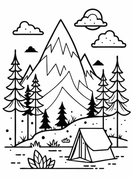 Vector forest camp colouring book pages for children and adults with vector design