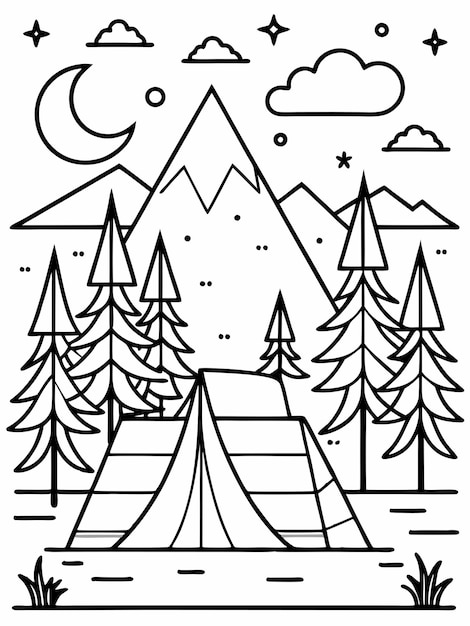 Forest camp colouring book pages for children and adults with vector design