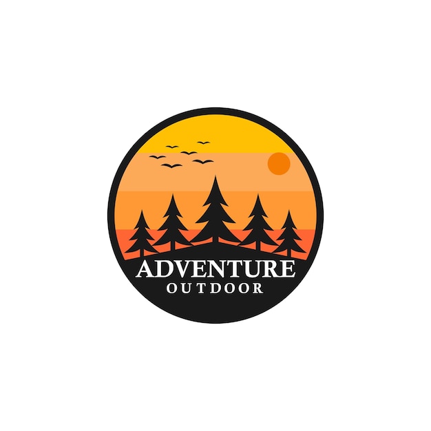 Forest camping logo emblem vector illustration Outdoor leisure adventure