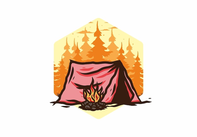 Forest camping with bonfire illustration badge