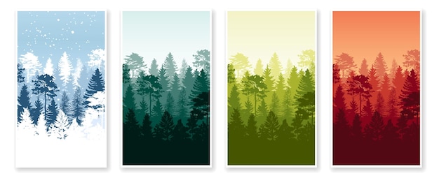 Forest of Christmas fir trees silhouette Park of evergreen wood Christmas banner template