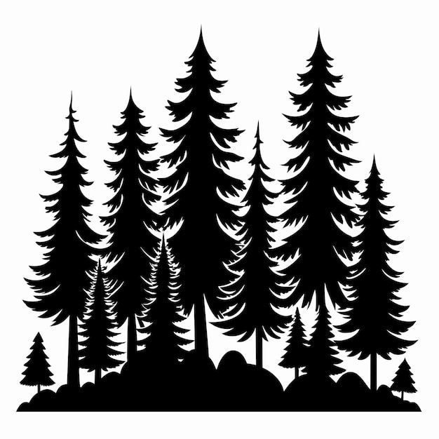 Forest of Christmas fir trees silhouette