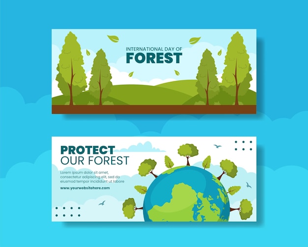 Forest Day Horizontal Banner Flat Cartoon Hand Drawn Templates Background Illustration