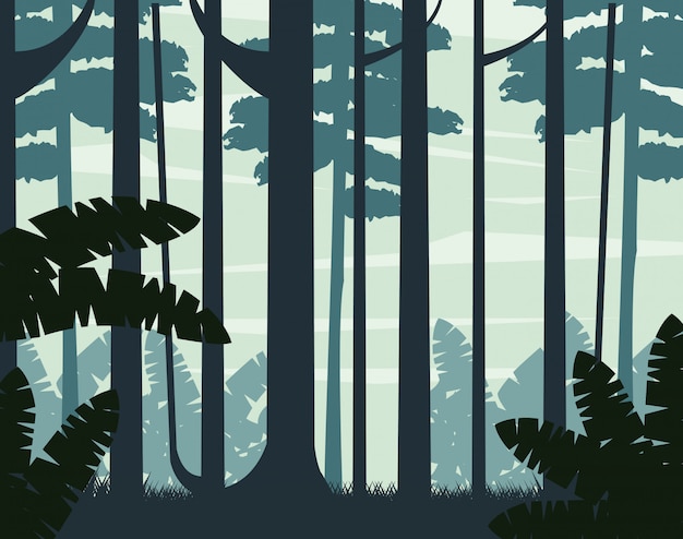 Forest day landscape scene icon