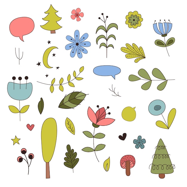 Forest elements in cartoon style Vector illustration