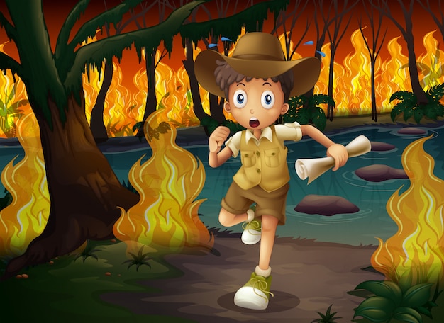 Forest Explorer Running from Wildfire