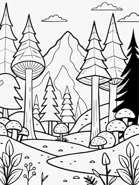 Forest Floor colouring book pages for children and adults with vector design