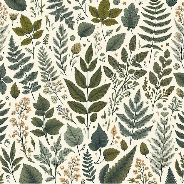 Vector forest herbs many leaves and twigs of plants botanical collection of herbal patterns and leaves for invitations and postcards