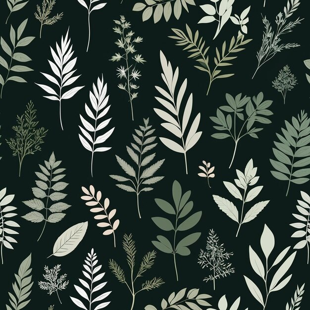 Vector forest herbs many leaves and twigs of plants botanical collection of herbal patterns and leaves for invitations and postcards