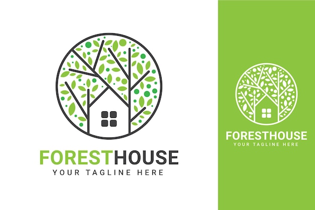 Forest House Natural Logo Concept  Real Estate Property House in Leaf Logo Design Template