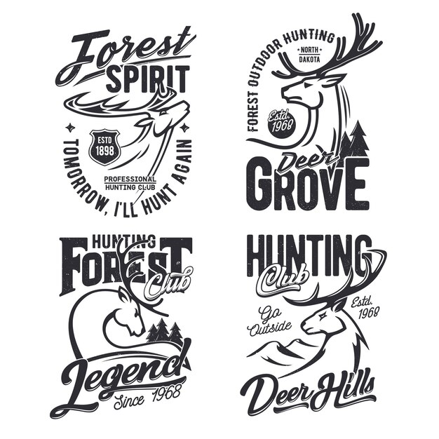 Vector forest hunting club tshirt vector print with deer