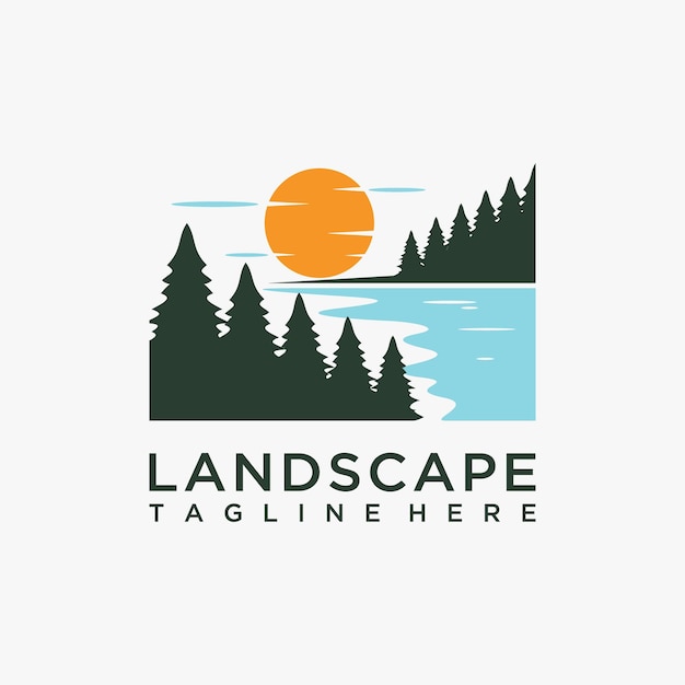 Forest lake landscape logo design