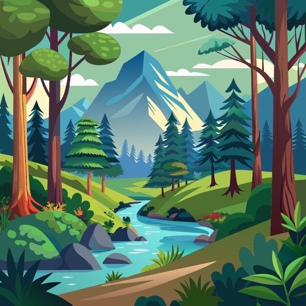 Vector forest landscape vector illustration