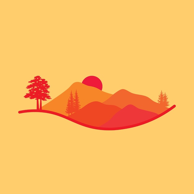 Forest and mountain illustration with minimalistic designnature logo