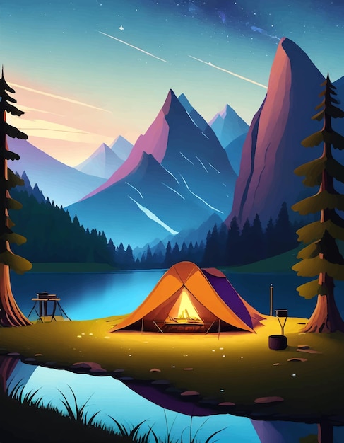 forest and mountain landscape camping near lakes and mountains there