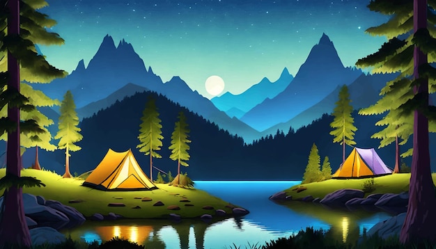 forest and mountain landscape camping near lakes and mountains there