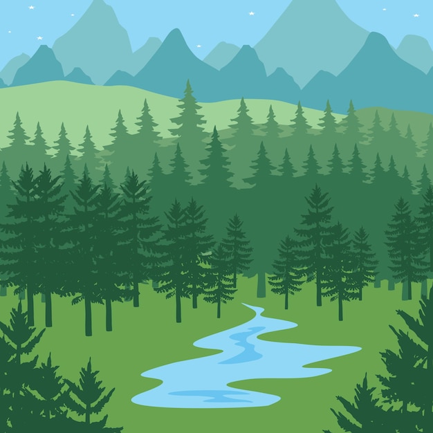 forest and mountains landscape illustration