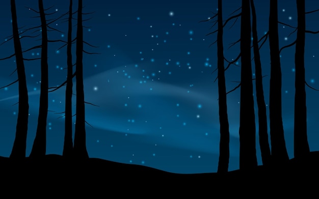 Forest night landscape with starry sky