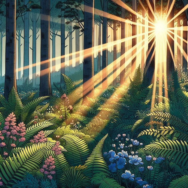 Vector forest scene in the heart of spring illustration