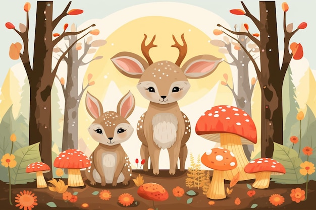 Forest Scene with Deer and Hedgehog