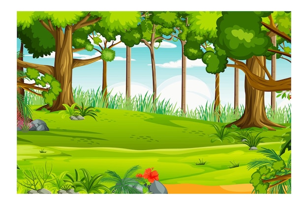 Vector forest scene with various trees background illustration