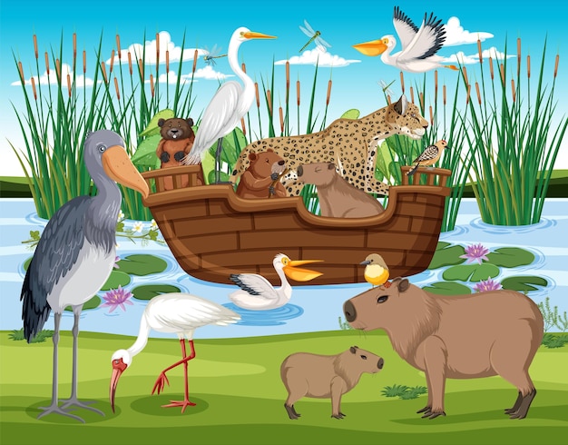 Forest scene with wild animals