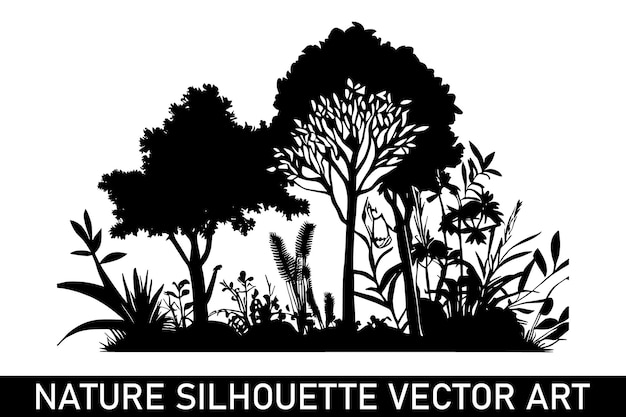 Forest silhouette illustration Nature silhouette clipart Nature scenery silhouette Outdoor nature