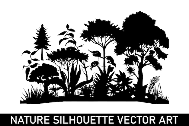 Forest silhouette illustration Nature silhouette clipart Nature scenery silhouette Outdoor nature