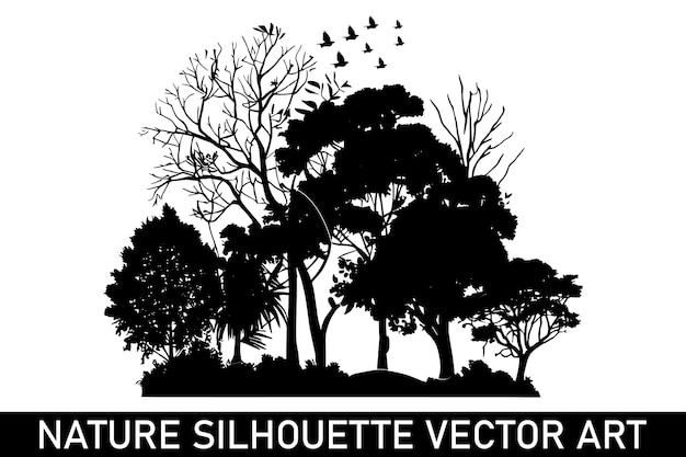 Forest silhouette illustration Nature silhouette clipart Nature scenery silhouette Outdoor nature