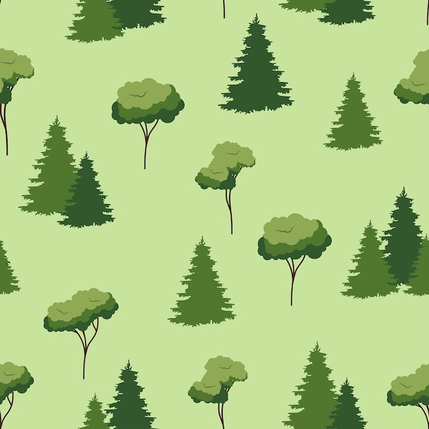 Forest trees on green background seamless pattern For wrapping paper wallpaper and textile