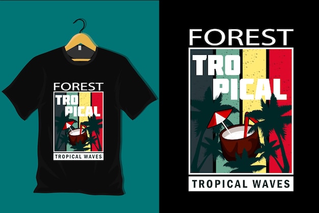 Forest Tropical Waves Retro Vintage T Shirt Design