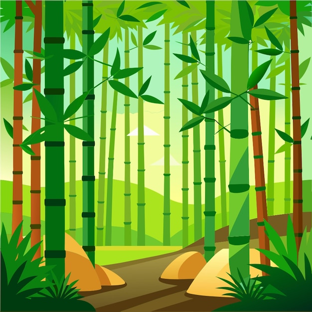 Vector a forest with bamboo trees and rocks in the background