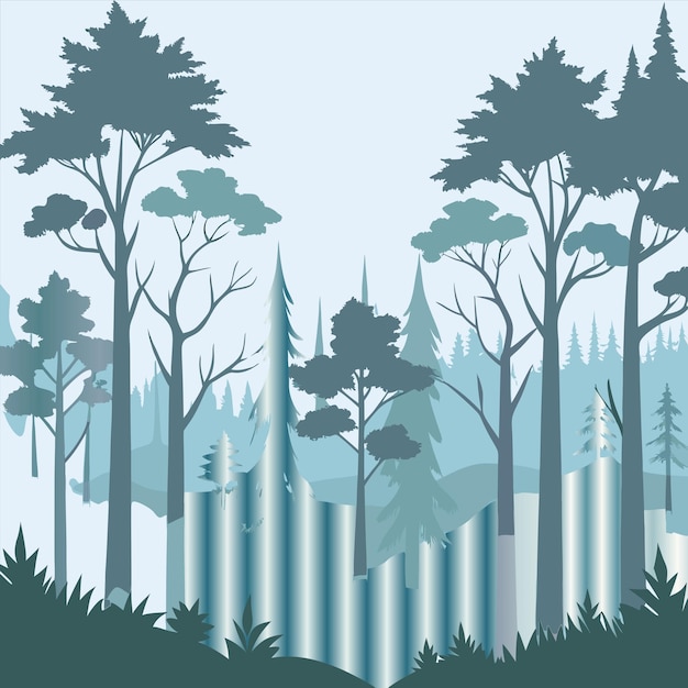 Vector a forest with a bear and trees in the background