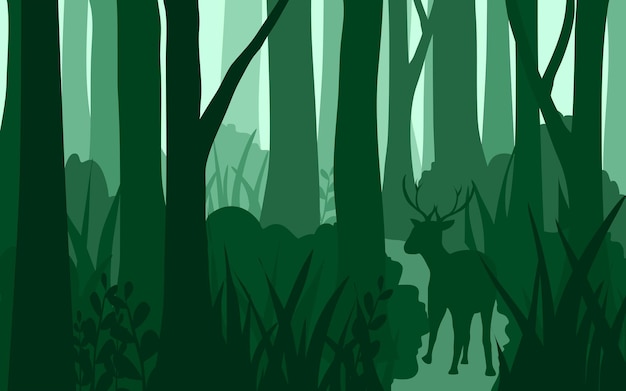 Forest with deer silhouettenature background