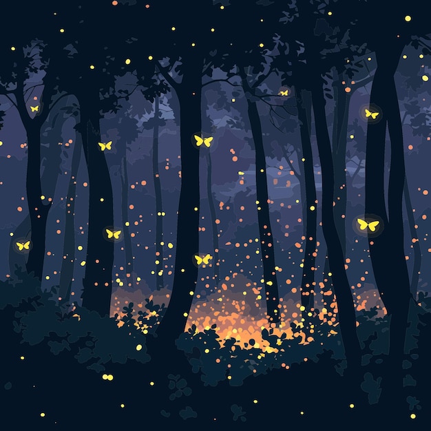 Vector forest with fireflies 3