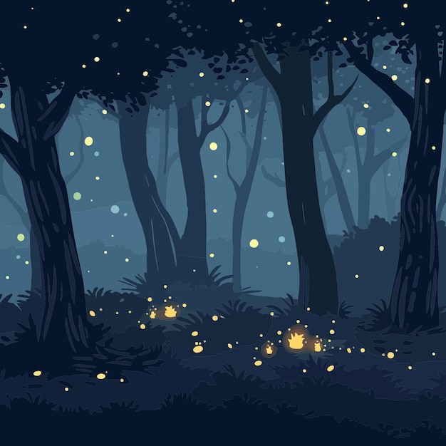 Vector forest with fireflies 4