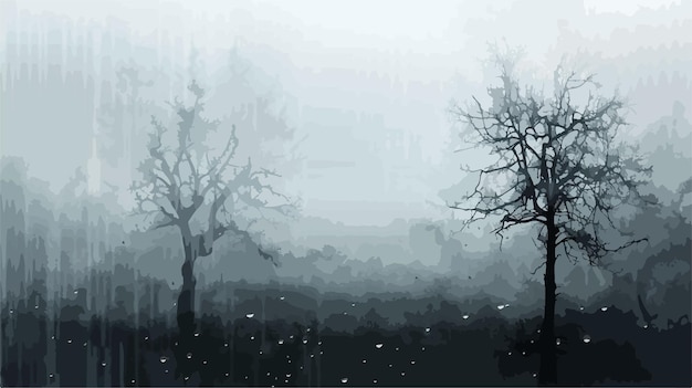 Vector a forest with a foggy background and a spooky forest with trees in the background