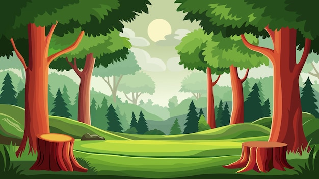 Vector a forest with a forest and a green grass with a moon in the background