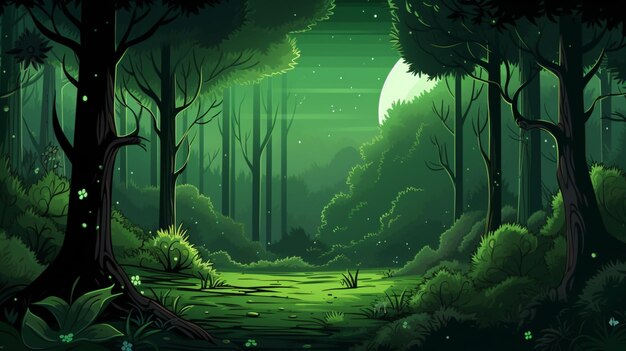 Vector a forest with a moon and trees in the background