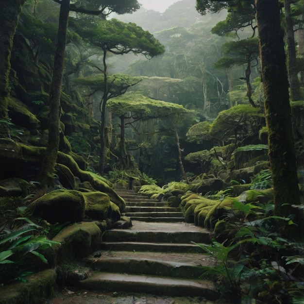 Vector a forest with moss covered rocks and trees