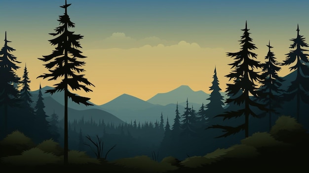 a forest with a mountain in the background