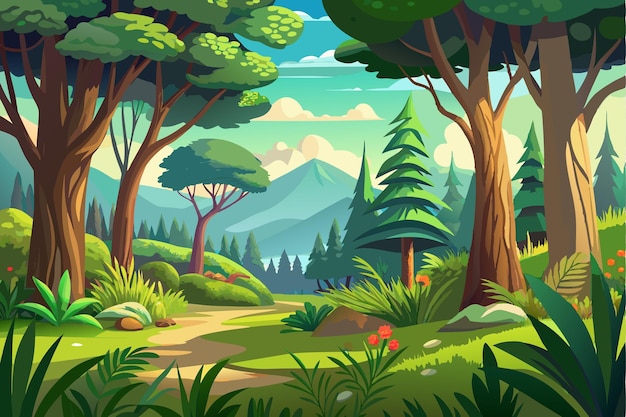 Vector a forest with a mountain in the background