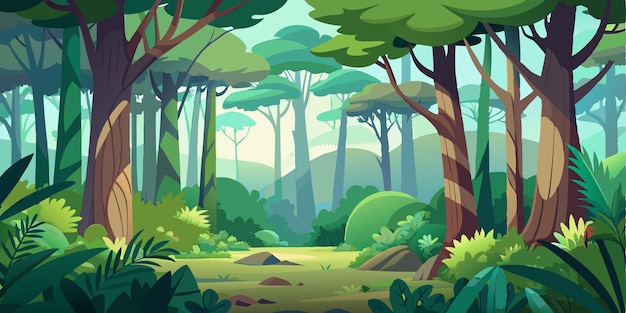 Vector a forest with mountains and trees