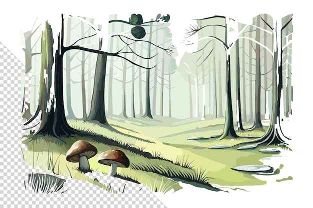 A forest with a mushroom and a puddle transparent background png clipart