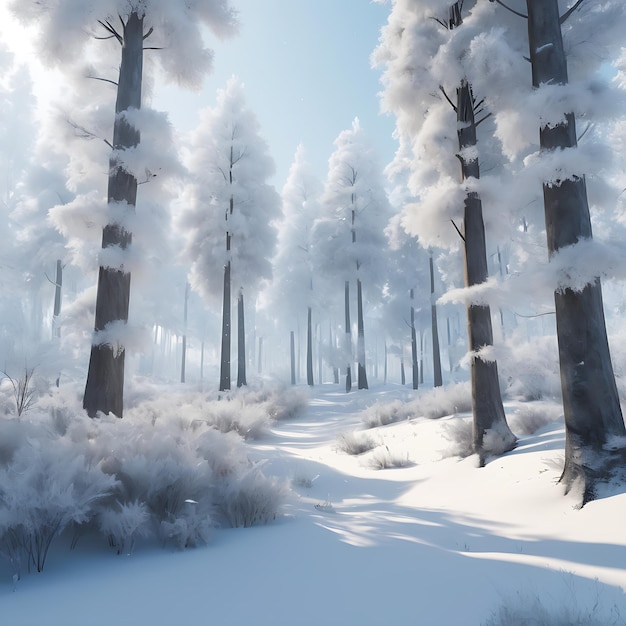 Vector a forest with snow covered trees and a blue sky