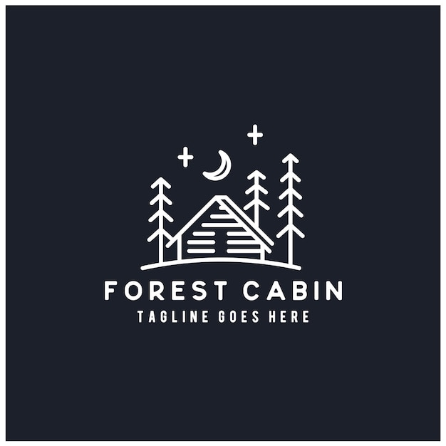 Forest Wooden House, Village Cabin Cottage Pine Evergreen Fir Trees Adventure Outdoor Holiday Logo