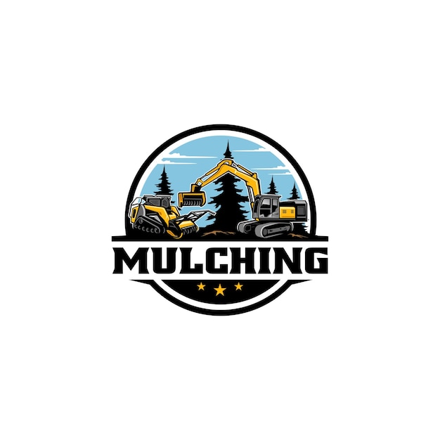 Forestry mulcher and excavator logo vector