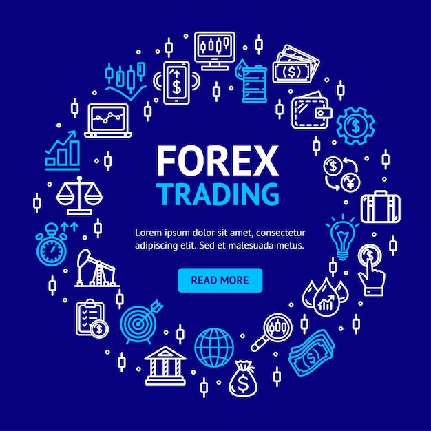 Vector forex trading signs round design template thin line icon concept banner frame or border for text on a blue vector illustration