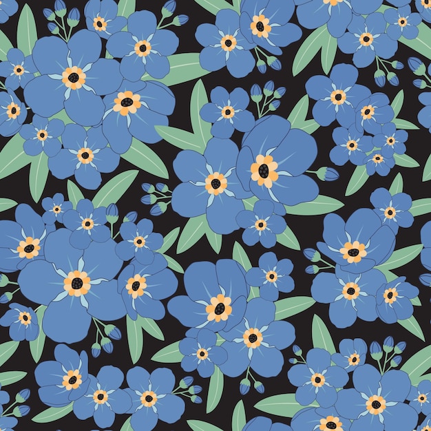 Forget me not flower seamless pattern in blue background