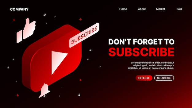 Do not forget to Subscribe Banner Red Landing Page Concept for Video Platform Website